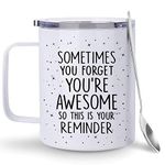 Hyturtle Birthday Inspirational Gifts for Women - 12oz Insulated Stainless Steel Coffee Tea White Mug Tumbler w/Spoon - Thank You Gifts for Mom Men Coworker - You're Awesome Cup Motivational Gifts