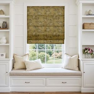 TWOPAGES Cordless Vintage Floral Print Roman Shades Linen Textured Roman Blinds for Windows, Custom Made Room Darkening Light Filtering Roman Window Shades Washable, Copper, 1 Piece
