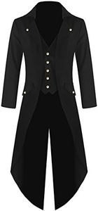 Mens Steampunk Victorian Jacket Gothic Tailcoat Costume Vintage Tuxedo Viking Renaissance Pirate Halloween Coats, Black, Small