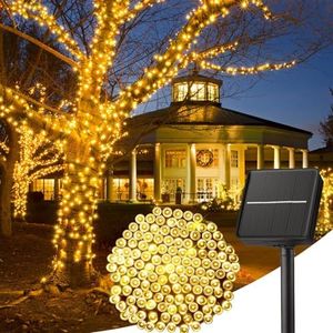 Solar String Lights for Outdoor, 12M 100 LED Christmas Solar String Lights with 8 Lighting Modes, IP65 Waterproof Solar Lights Outdoor, Solar Lights for Outside Tree Party Decor, Warm White