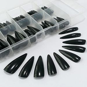 Lifextol Glossy Fake Nail 100pc Full Cover Acrylic Black Long Stiletto Press on Nails art Tips False Nail for Beginner Women and Girls Manicure(Black)