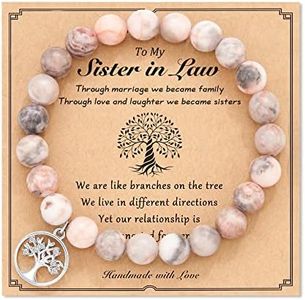 LAVEIR Sister/Sister in Law Gifts Natural Stone Beaded Bracelets Gifts for Sister from Sister Brother, 7 inch, no gemstone