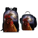 Galaxy Chicken Backpack Set for Students Boys Girls Fashion School Bookbag with Lunch Box