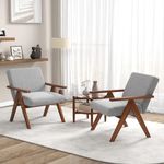 Giantex Modern Accent Chair Set of 2, Linen Fabric Armchair with Solid Acacia Wood Frame, Soft Padded Cushion, Anti-slip Foot Pads, Max Load 330 Lbs, Comfy Living Room Chair for Bedroom, Grey