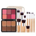 Joyeee Makeup Blush + Cream Contour Palette Kit, with 11 Pcs Complete Makeup Brushes, Contouring Concealer Palet for Medium Dark Skin to Conceals Dark Circles, Redness, Acne, Blemish