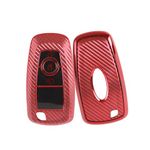 JVCV® Soft TPU Carbon Fiber Style Car Key Cover Compatible with Ford Push Button Start Car Key (Red)