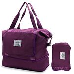 Roucerlin Folding Travel Duffel Bag, Handbag Sports Gym Bag with Dry Wet Separated, Waterproof Large Workout Duffel Bag, Overnight Bag for Travel,Sport, Fuchsia,