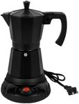 Suiitat Black Aluminum Electric Moka Pot, 3 or 6 Cups Espresso Maker with Dose Reduction Plate