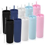 Volhoply 20oz Plastic Skinny Tumblers Bulk 10 Pack,Double Wall Tumbler with Lid and Straw,BPA Free Matte Acrylic Iced Coffee Cups With Straw,Reusable Travel Mug for Parties,DIY Gifts(Assorted, 10 Set）