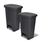 Glad 13 Gallon Trash Can 2 Pack | Plastic Kitchen Waste Bins with Odor Protection of Lid | Hands Free with Step On Foot Pedal and Garbage Bag Rings, 13 Gallon, Charcoal