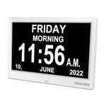 TROCOTN 10 Inches Digital Clock Day Clock Large Display Alarm Clock Wall Clock (White)