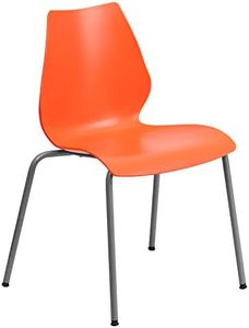 Flash Furniture Hercules Series 770 lb. Capacity Orange Stack Chair with Lumbar Support and Silver Frame