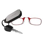 ThinOptics Reading Glasses 1.50 Red Frames With Keychain Case - Compact Foldable Rectangular Glasses - Clip-on Nose - 1.50 Strength With Flex-Fit Technology