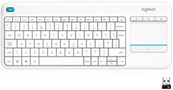 Logitech K400 Plus Clavier Sans Fil Touch TV Avec Contrôle Média et Pavé Tactile, Clavier Pan Nordique QWERTY - Blanc