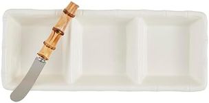 Mud Pie dish 5" x 11 1/4" | spreader 5 1/2" Bamboo Triple Tidbit, White
