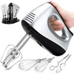 Hand Mixer Electric, Lychee 5 Speed 600W Ultra Power Handheld Mixer with Touch Button, Turbo, Storage Case, 6 Stainless Steel Accessories, Kitchen Aid Mixer for Cake Cookie Egg Cream Dough (Silver)