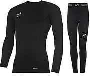 Sondico Boys Base Layer Tights & Top Set Junior Football Core Baselayer (Black L/S with Pants, 11-12 years)