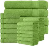 Classic Turkish Towels CTT - 22 Piece Family Towel Set for Bathroom, 100% Turkish Cotton, Quick Dry, Absorbent & Comfy, Includes 4 Bath Towels, 6 Hand Towels & 12 Washcloths | (Green)