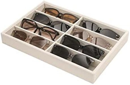 Coward Sunglass Organizer Tray, Beige Velvet Glasses Organizer Trays, Eyeglasses Watches Jewelry Display Organizer Tray Box for Men Women (8 Grids)