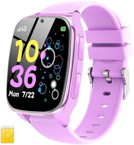 Xipax 4G Kids Smart Watch - Kids Smartwatch Phone with SIM Card for Aged 4-12 Camera Music Games Audiobooks Learn Card Calculator Parental Mode Alarm Cell Phone Watch Gift for Boys and Girls(Purple)