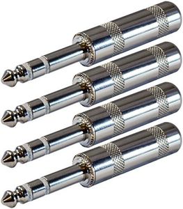 GLS Audio 1/4" Plugs for Patch Cables, Balanced Cables, Snakes - TRS Male Stereo 1/4 Inch Phono 6.3mm Phone Plug Bulk - 4 Pack