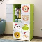 Mevigo 8 Door Plastic Soft Sheet Wardrobe for Kids, Baby Almirah for Clothes, Baby Storage Organizer, Cupboard for Clothes, Kids Wardrobe for Home Plastic with Dustproof Door - Green Elephant