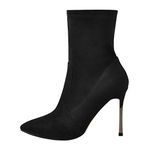 Only maker Women's Pointed Toe Ankle Boots with Side Zipper Low Top Sexy Stiletto High Heel Booties for Party Dancing Prom Club Stripper Suede Leather Black Size 2