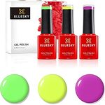 BLUESKY Gel Shiny Finish Nail Polish Set, Neon Rainbow. Tropical Magenta Neon15, Yellow Tastic Neon08, Lime Neon02. 3 X 5Ml. Pink, Green (Requires Curing Under Uv/Led Lamp)