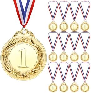 Geepen Kids Reward Medal, 12PCS Medals for Award, Gold Medal with Neck Ribbons, Winner Medals Gold Prizes for Sports, Competitions, Party, Olympic Style