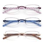 LOVIVY 3 Pack Rimless Reading Glasses for Women Blue Light Blocking Readers Tinted Edge Spring Hinge Pattern Print Arm Eyeglasses Mix 2.50