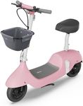 OKAI EA10 Series Electric Scooter with Seat, Up to 34 Miles Range, 15.5 MPH, Electric Moped Scooter for Adults, Detachable Battery, with Front Basket (EA10C with Front Basket, Pink)