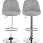 Yaheetech Modern Bar Stools Set of 2 Height Adjustable Swivel Bar Chair with Backrest Chrome Footrest for Breakfast Bar Counter Home Kitchen Light Grey