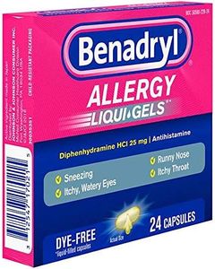 JOHNSON & JOHNSON CONSUMER M147 Benadryl Allergy, Dye Free Liquid Gels, Pack of 24