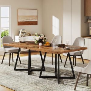 Tribesigns Square Dining Table Set of 6, 31.5" Industrial Dinner Table with Metal Base, Kitchen Table for Dining Room, Small Space, Apartment, Dark Brown & Black (Chairs are not Included)