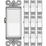 [10 Pack] BESTTEN Single Pole Decorator Wall Light Switch, 15A 120/277V, On/Off Rocker Paddle Interrupter, cUL Listed, White