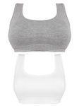 Sports Bra For Girls, Full Coverage Cotton Blend Non-Padded Non-Wired Beginners Low Back Coverage Regular, Uniform, Gym Training Bra For Teenagers (Pack of 2) (9-10 Years, Gray Melange & White)