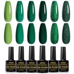 INPING Gel Nail Polishes, 6 Colors Dark Green Gel Polish Set, Matcha Green Sparkly Glitter Gel Polish Misty Forest Green Collection Required Soak Off UV LED DIY Nail Art Varnish, 8 ML