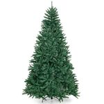 COSTWAY 6FT/7.5 FT Christmas Tree, Hinged Full Tree with Lush Branch Tips and Folding Metal Stand, Artificial Xmas Trees for Indoor Outdoor Decor(Green,7.5 FT)