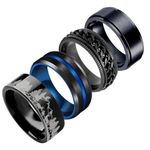 4Pcs Mens Rings Set Anxiety Spinner Chain Rotation Fidget Band Cool Bicycle Hip Hop Stainless Steel Male Jewelry,Blue and Black 13