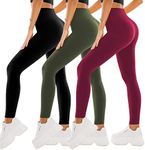 SINOPHANT 3 Pack Leggings for Women - High Waisted Tummy Control Buttery Soft Yoga Pants for Workout Athletic, Black/Army Green/Burgundy, Large-X-Large