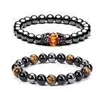 Jovivi Hematite Black Obsidian Tiger Eye Stone Bracelets for Men Women 10mm Natural Round Gemstone Beads Beaded Healing Crystal Bracelet for Protection, Good Luck, 10mm, Stone, no gemstone