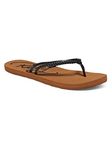 Roxy Women's Cabo Flip Flop Sandal, Black/Brown, 8