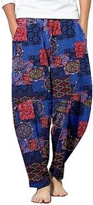 COOFANDY Men's Cotton Linen Elastic Pants Drawstring Waist Harem Loose Pants African Dashiki Pants