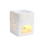 Aroma Lamp Wax Burner Essential Oil Burner White Ceramic Square Flower Pattern Burner Fragrance Oil Burner Candle Scented Diffuser Home Bedroom Decor Christmas Housewarming Gift