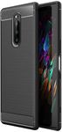 ConnectPoint Hybrid Carbon Fiber Texture Design Back Cover Anti-Scratch Shock Absorption Case for Sony Xperia 1 - Black