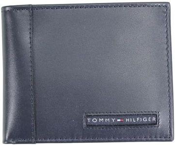 Tommy Hilfiger Men's Genuine Leather Passcase Wallet with Multiple Card Slots, Navy Cambridge, One Size