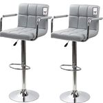 display4top Bar Stools, with Chromed Framework, 360 Degree Rotary, Soft Padded Chairs,Set of 2 (Gray/Armrest)