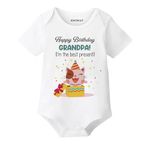 KNITROOT Family Special Newborn Baby White Color Half Sleeve Unisex Romper, Sleepsuit, Body Suit, Envelope Neck, Happy Birthday Grandpa, 6-9 Months, Infant Cloths for Boys & Girls