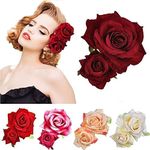 Ladies Handmade Flannel Elegant Pink Red Rose Hairpin Hair Clips Bridesmaid Head Piece Bridal Flower Hiar Clip Valentine's Day (red)