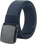 LionVII Mens Plastic Belt Nylon Canvas No-Metal Buckle Belt for Work and Travel (Navy Blue)